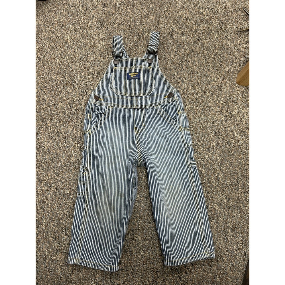 VTG Osh Kosh B'Gosh blue Striped Overalls Size 18 Months Cotton Snap leg